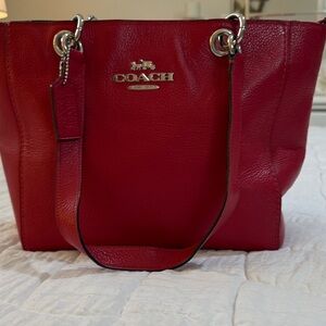 Coach Cherry Red Pebbled Zip-Top Leather Tote